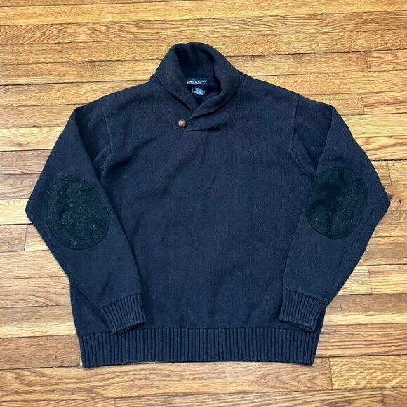Bowen & Wright Sweater Men's Size Large Black 100% Cotton Elbow Patches - Picture 1 of 3